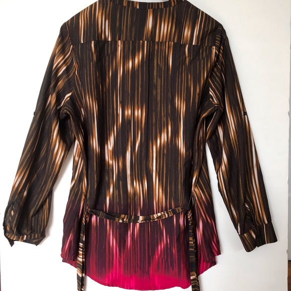 Calvin Klein Ombre Vertical Stripe Blouse w/ Belt - Picture 4 of 6